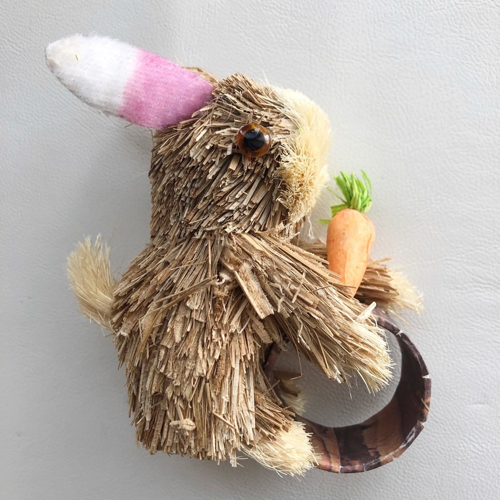 4 SISEL BUNNY RABBIT NAPKIN RINGS EASTER SPRING CARROTS