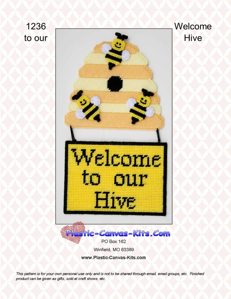 "Welcome to our Hive" Bees Wall Hanging-Plastic Canvas Pattern or Kit