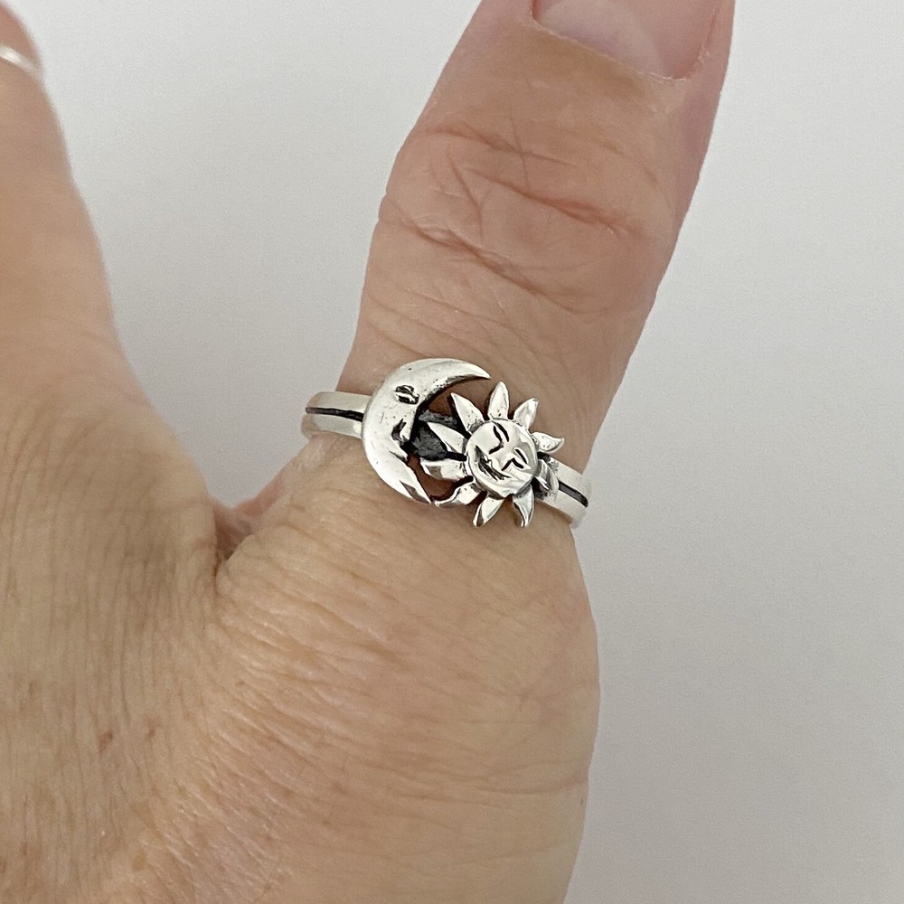 Sterling Silver Face Moon and Sun Ring, Silver Ring, Boho Ring, Moon Ring