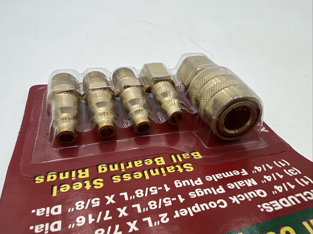 Central Pneumatic Quick Coupler Brass Set 5 Piece Sealed Pack Heavy Duty