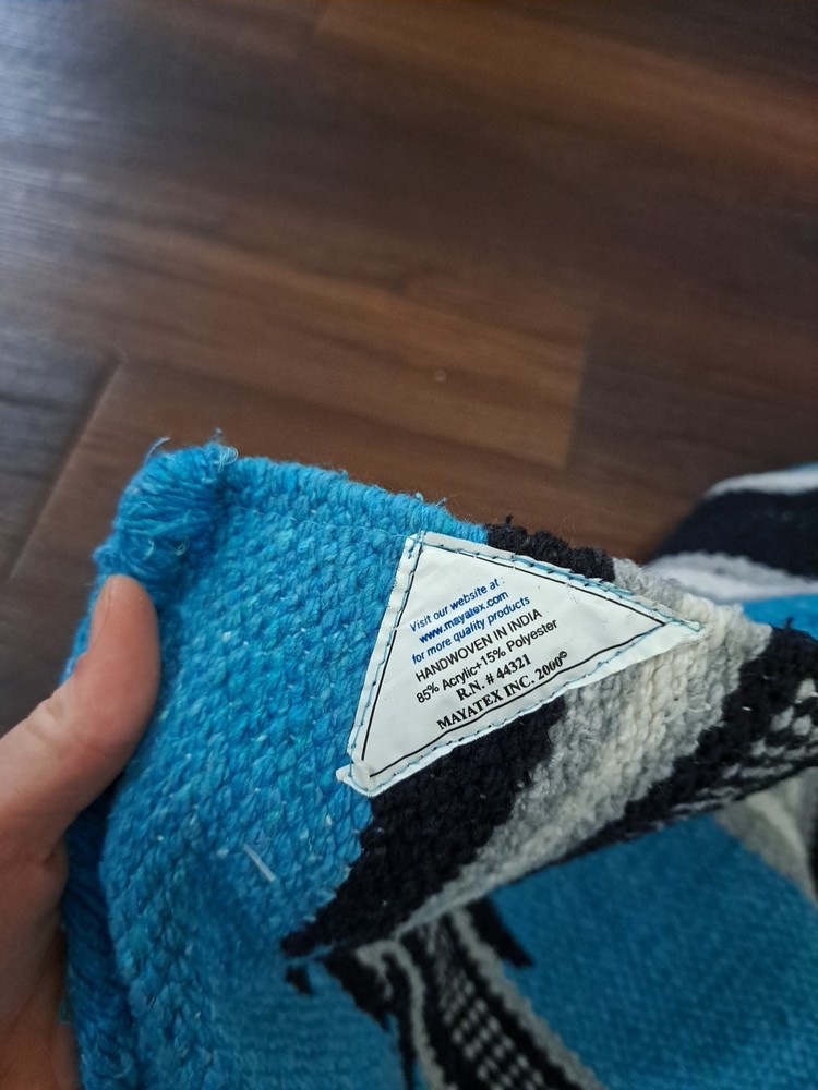 Mayatex Genuine Saddle Blanket Handwoven Blue Black White