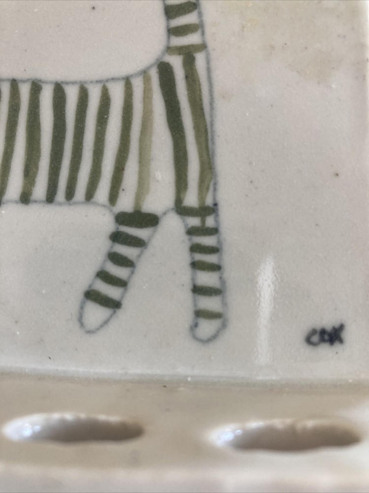 Cat Ceramic Toothbrush Holder Hand Painted Cat Signed CBK