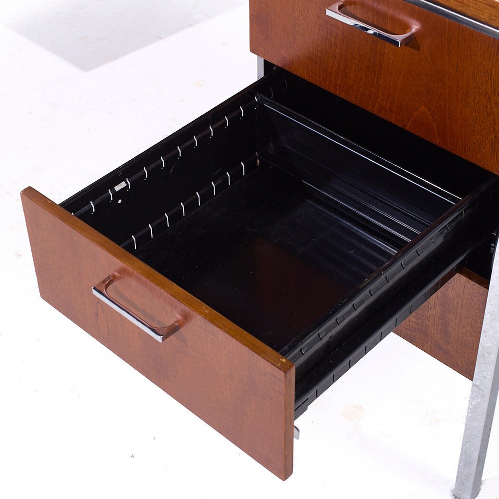 Mid Century Walnut and Chrome Executive Desk