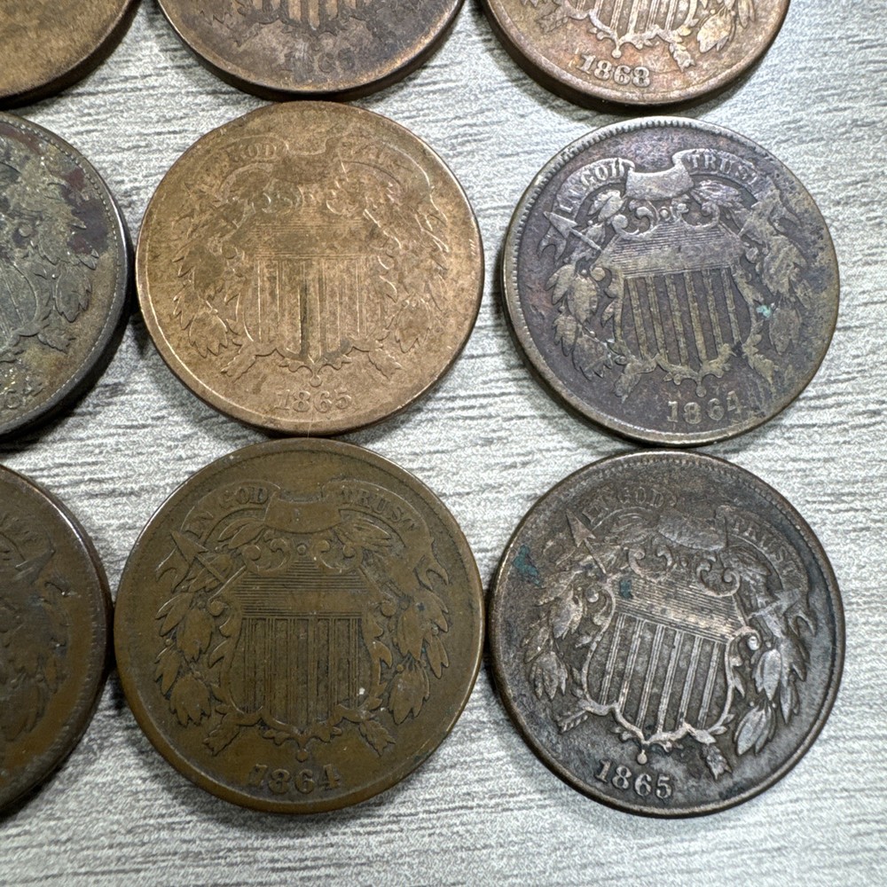 12 Coin US Two Cent Piece 2c LOT Collection