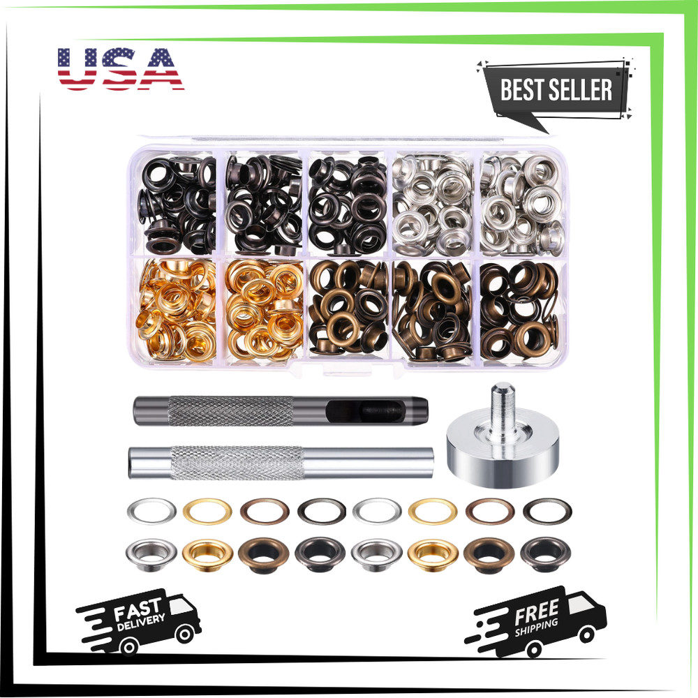 1/4 Inch Grommet Kit 200 Sets Grommets Eyelets with 3 Pieces Install Tool Kit