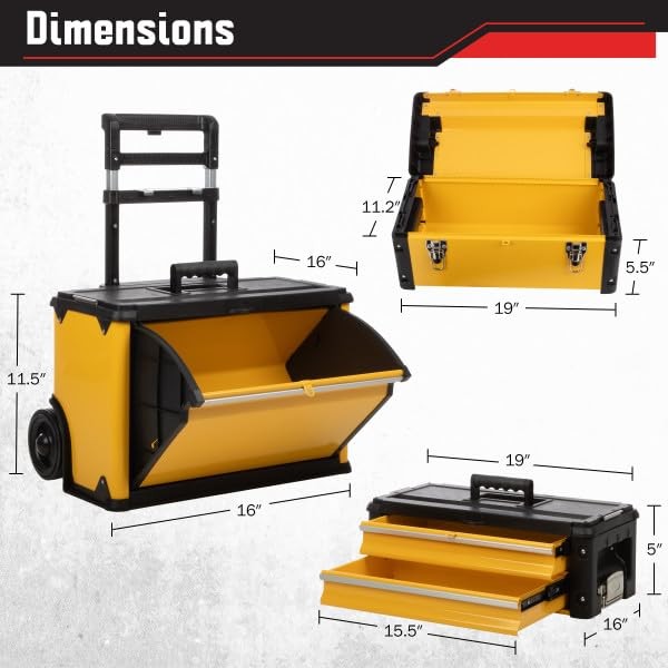 Rolling Tool Box with Wheels - Stackable Tool Box Organizer - Portable Metal