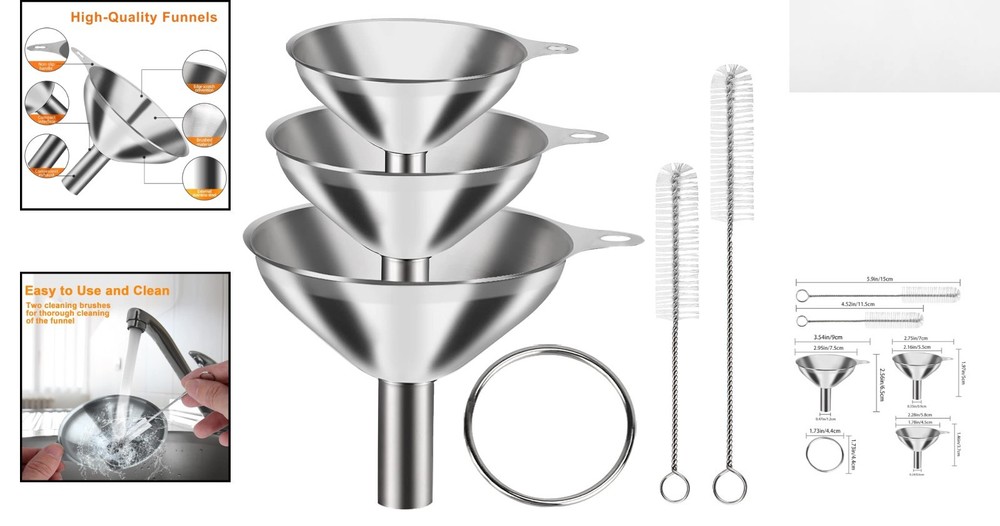 Durable 6-Pc Mini Funnel Set with Clip-Ring for Effortless Kitchen Organization