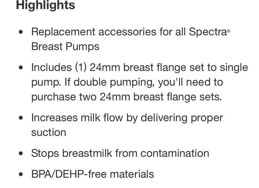 Spectra Breast Pump Flange Set Wide Shield Set Size - 24mm