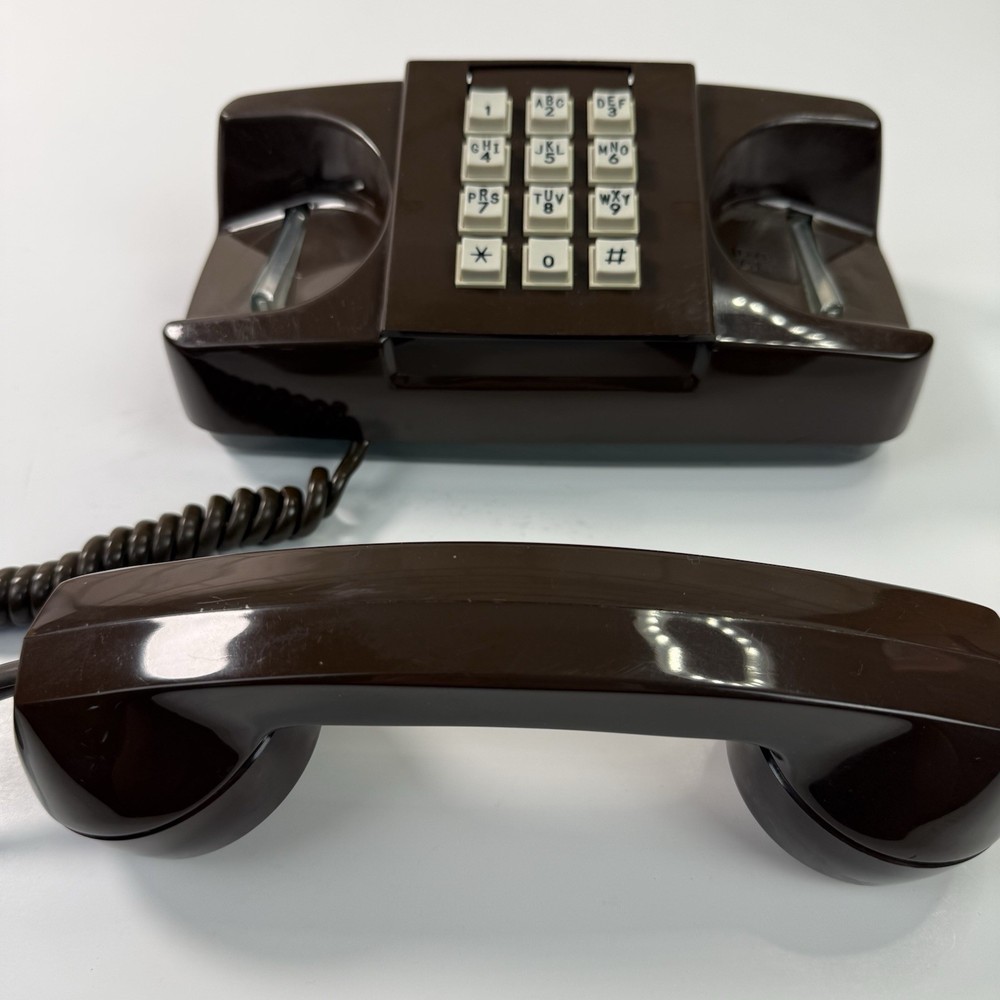 Vtg Starlite GTE Automatic Electric Desk Mount Push Button Phone Brown Untested