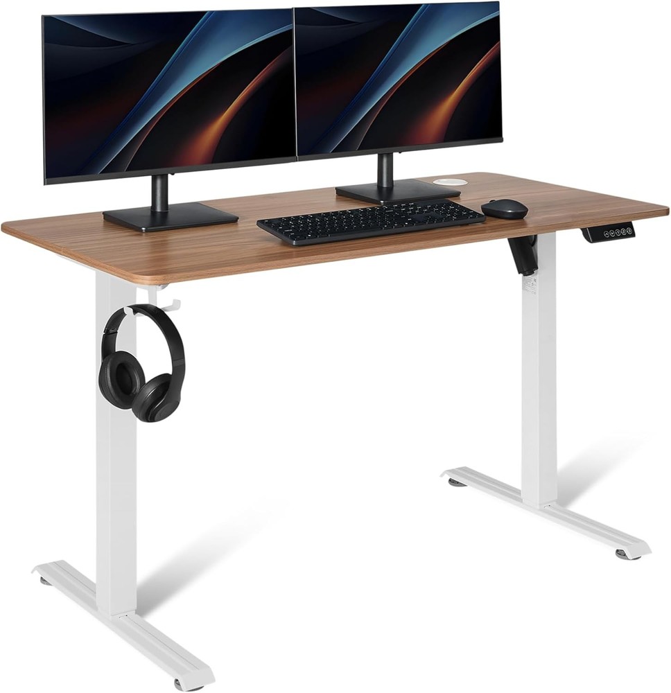 Amazon Basics Electric Standing Desk, Height Adjustable Home Office Desk, White/