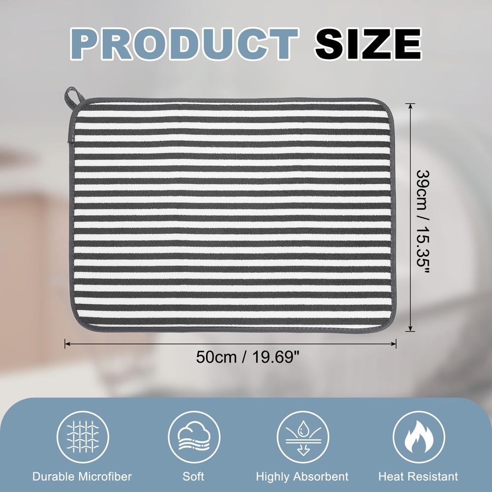 Microfiber Dish Drying Mat,20 x 15 Inch Vertical Stripes Pattern, White
