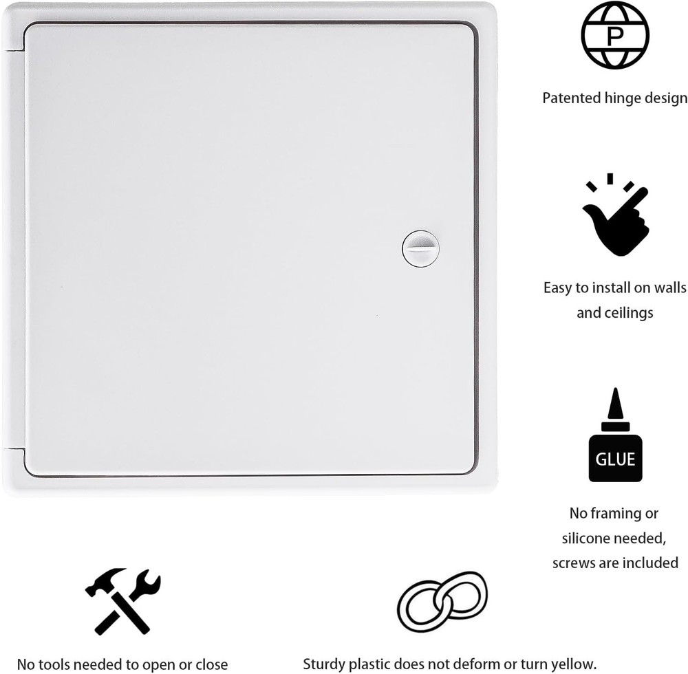 Access Panel 6x6 with Door Max Service Opening 4.3x4.3 Plastic White Small 6"...