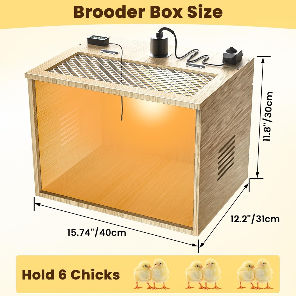 Brooder Box for Chicks, 16 Inch Wooden Chicken Brooder Box with 75W Heat Lamps,
