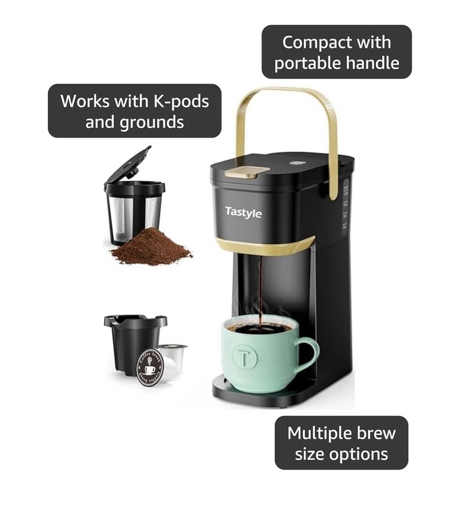 Mini Single Serve Coffee Maker, for K Cups/Grounds, with Portable Handle