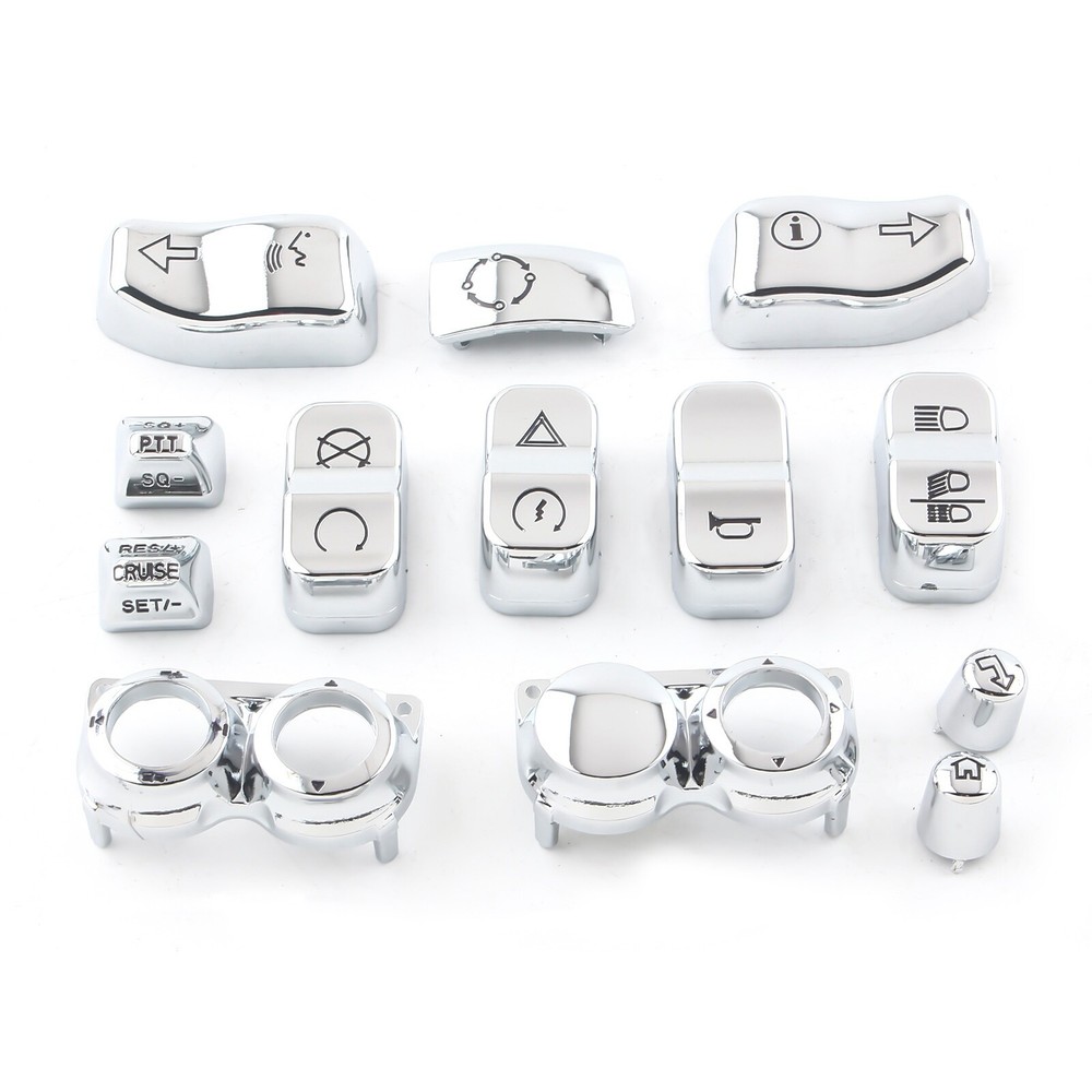 13pcs Chrome Hand Control Switch Housing Button Cap For Harley Touring 2014-2023