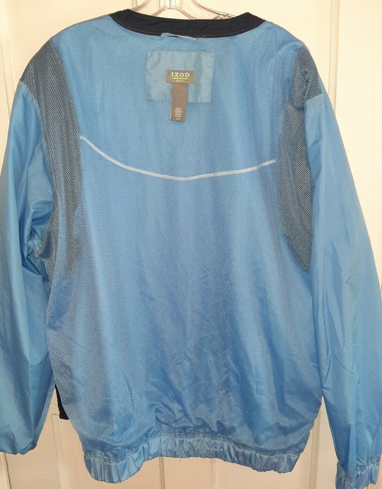 Mens Izod Large Light Blue Golf Windbreaker Pullover Jacket V Neck As Is