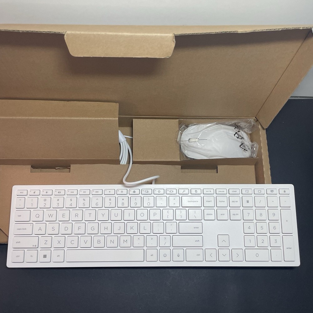 HP 310 White Wired Keyboard and Mouse Combo New