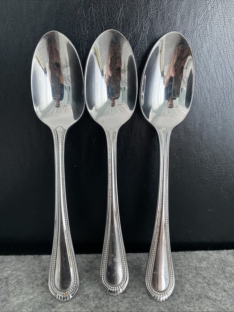 3  Oneida Stainless Countess Glossy Beaded Place Oval Soup Spoons Flatware
