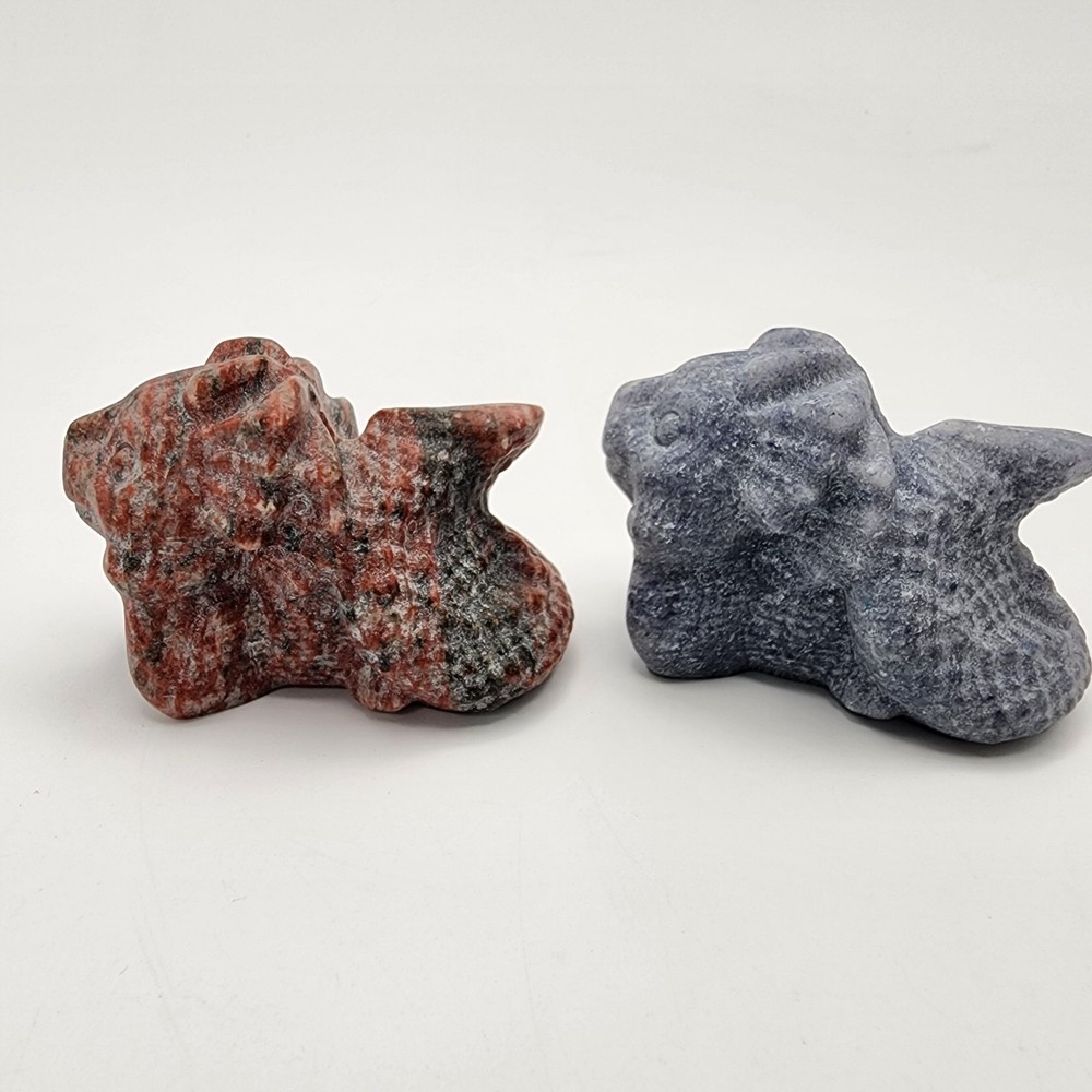 2 Small Natural Stone Carved Dragons