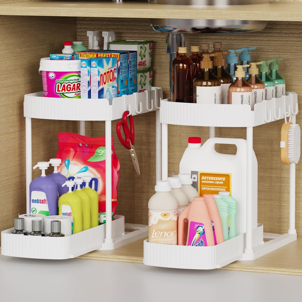 Ukeetap 2 Pack Multi-Purpose Pull-Out Storage Organizers, 12.8 Inch, White