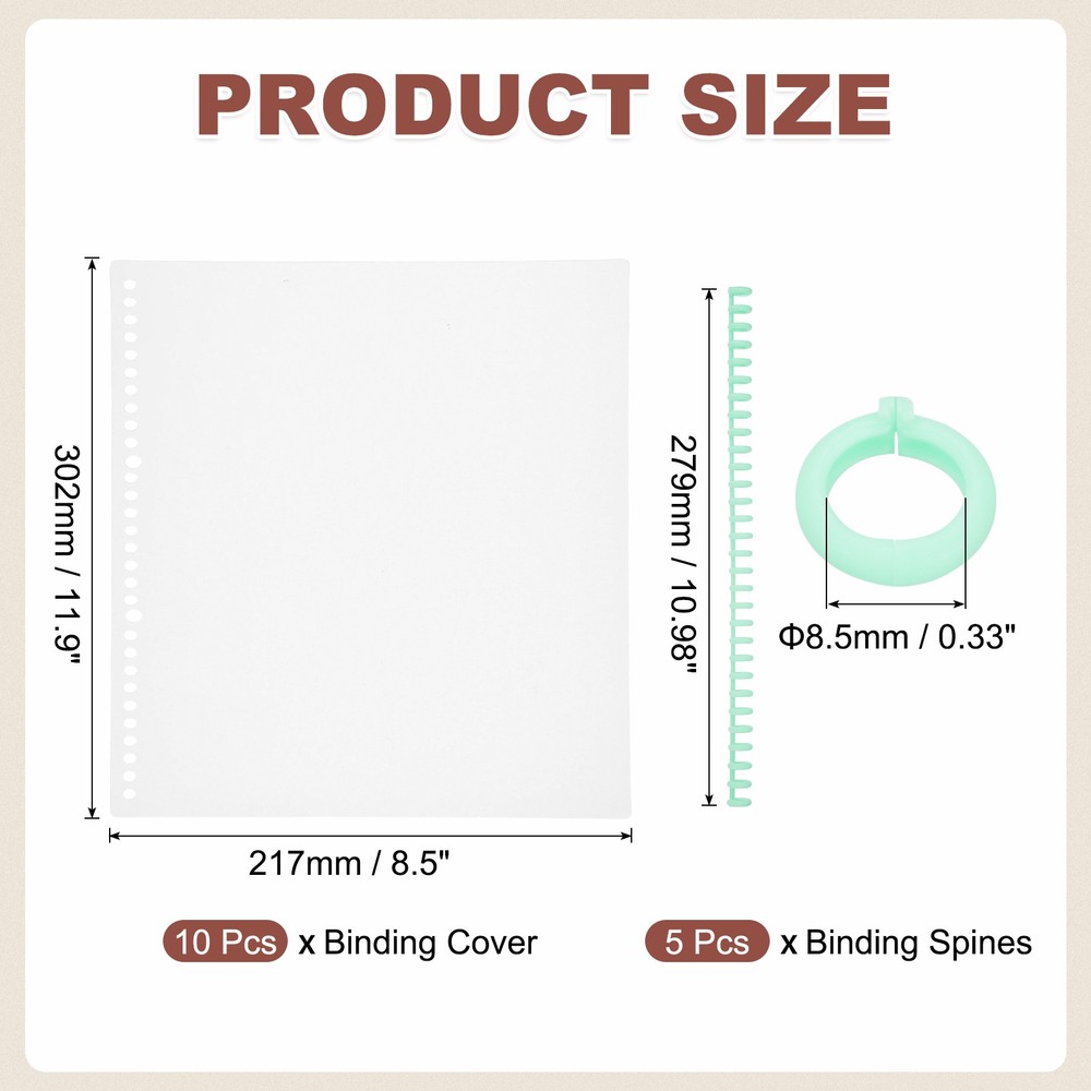 10Pcs Clear Presentation Binding Covers with 5Pcs 8.5mm Combs Kit, Green