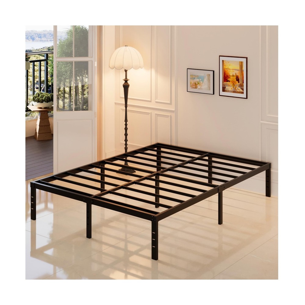 14 Inch Metal Bed Frame Queen Size No Box Spring Needed, Heavy Duty Platform ...