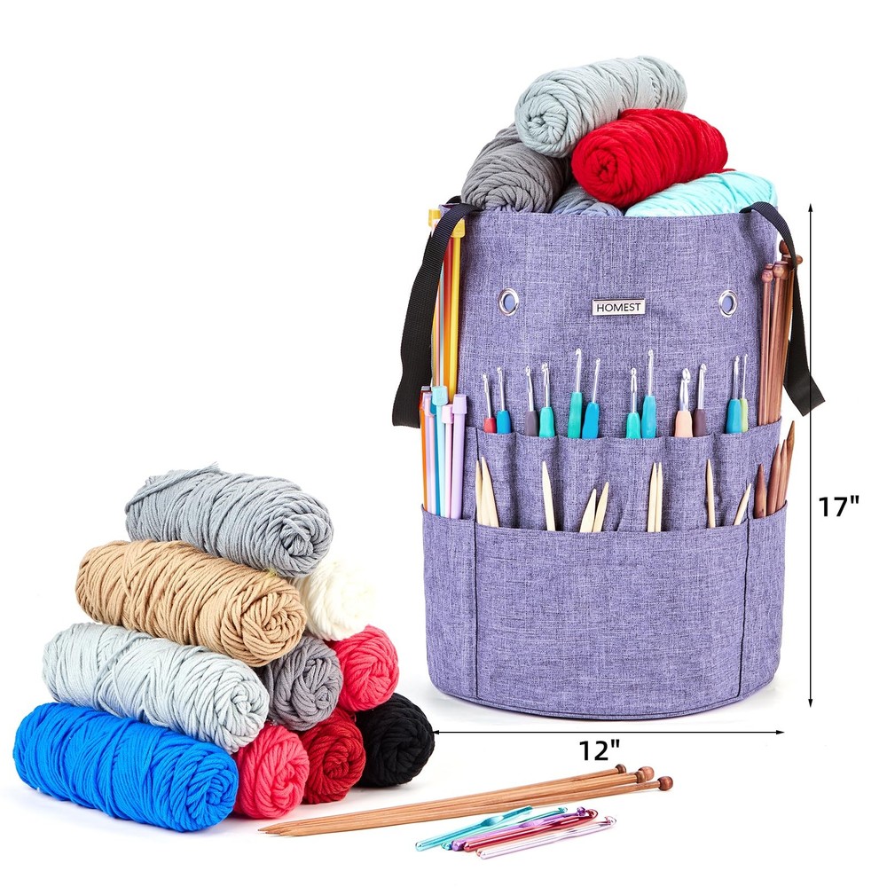 Large Crochet Bag with Customized Front Compartment for Knitting Accessories,...
