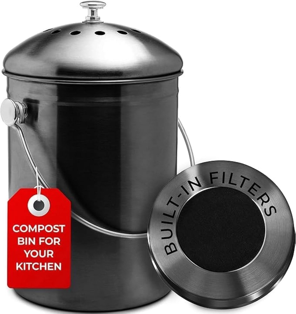 Countertop Compost Bin Kitchen | 1.3 Gallon | Odorless Composting Bin with Ca...
