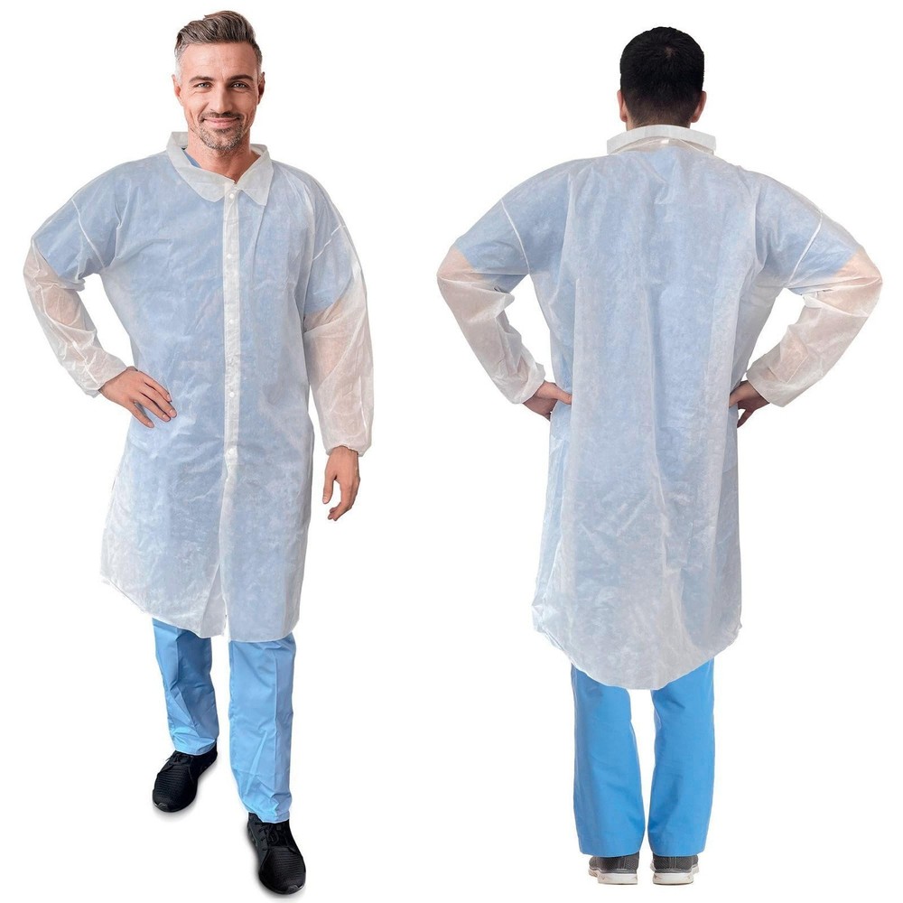 White Disposable Lab Coats SMS Protective Elastic Wrists 120 Count X-Large