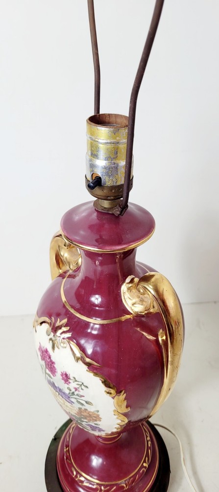 Vintage Red Ceramic Victorian Flower Table Lamp