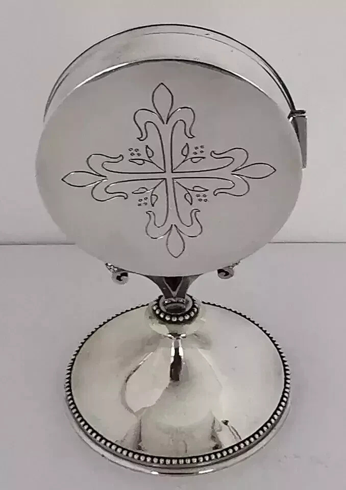 Rare French Solid Silver & Bronze Standing Pyx Communion Wafer Box - Monstrance