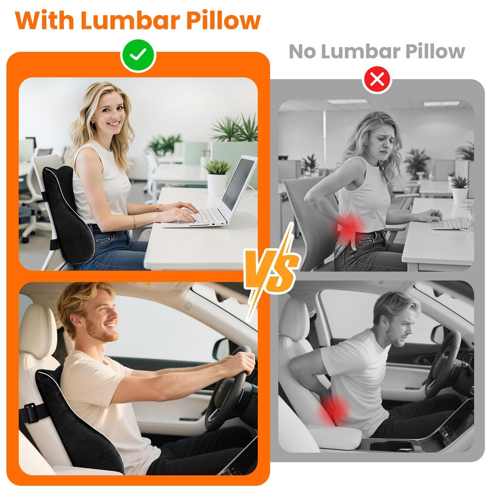 CloudBliss Ergonomic Lumbar Support Pillow – Standard, Pillow-black