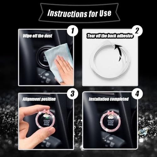 Bling Diamond Car Engine Start Stop Button Decoration Ring, Push Start Pink