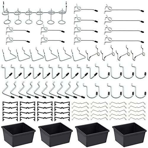 117-Piece Pegboard Hooks Assortment, Pegboard Accessories with Pegboard Bins