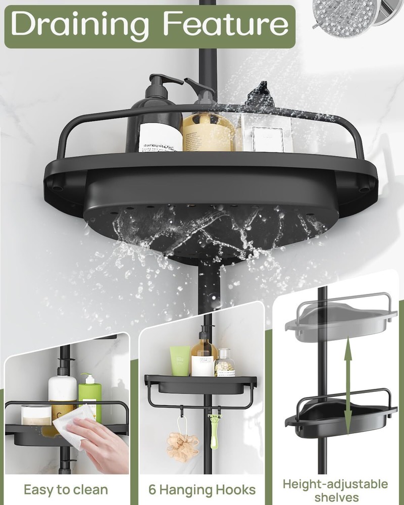 Bathroom rustproof shower tray corner with shampoo accessory storage