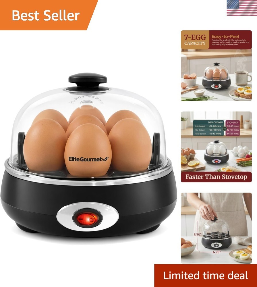 Rapid Egg Cooker 7‑Egg Capacity Charcoal Grey Auto Shut‑Off Timer Buzzer Omelet