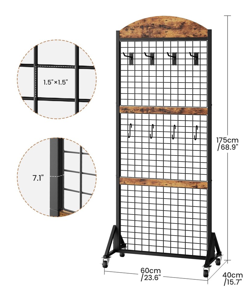 Grid Wall Panel 5.7’ x 2’ FT Grid Display Rack, Movable Gridwall Display Stan...