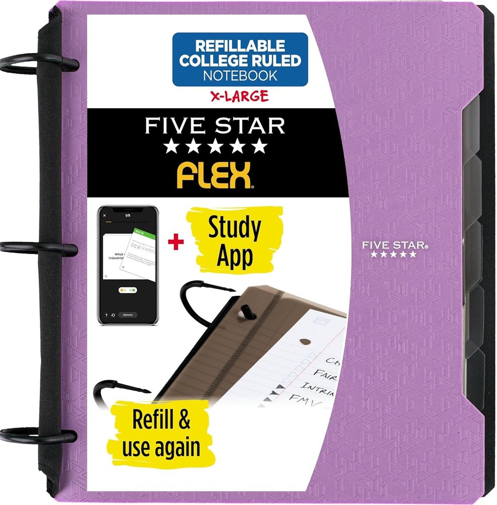 Flex Refillable Notebook Study App College Ruled Paper & 1-1/2 Inch TechLock