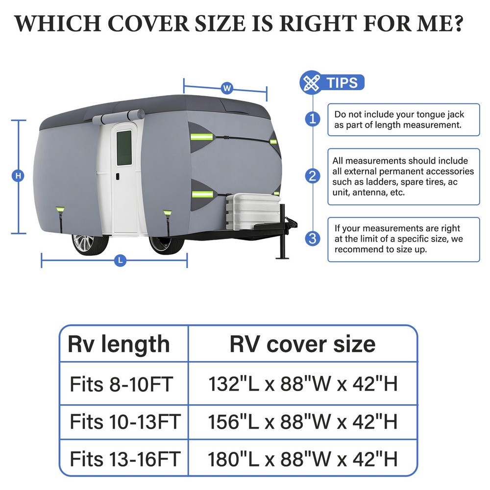 Fiberglass Travel Trailer Cover Waterproof, Fits 13'-16' Trailers UV Protection