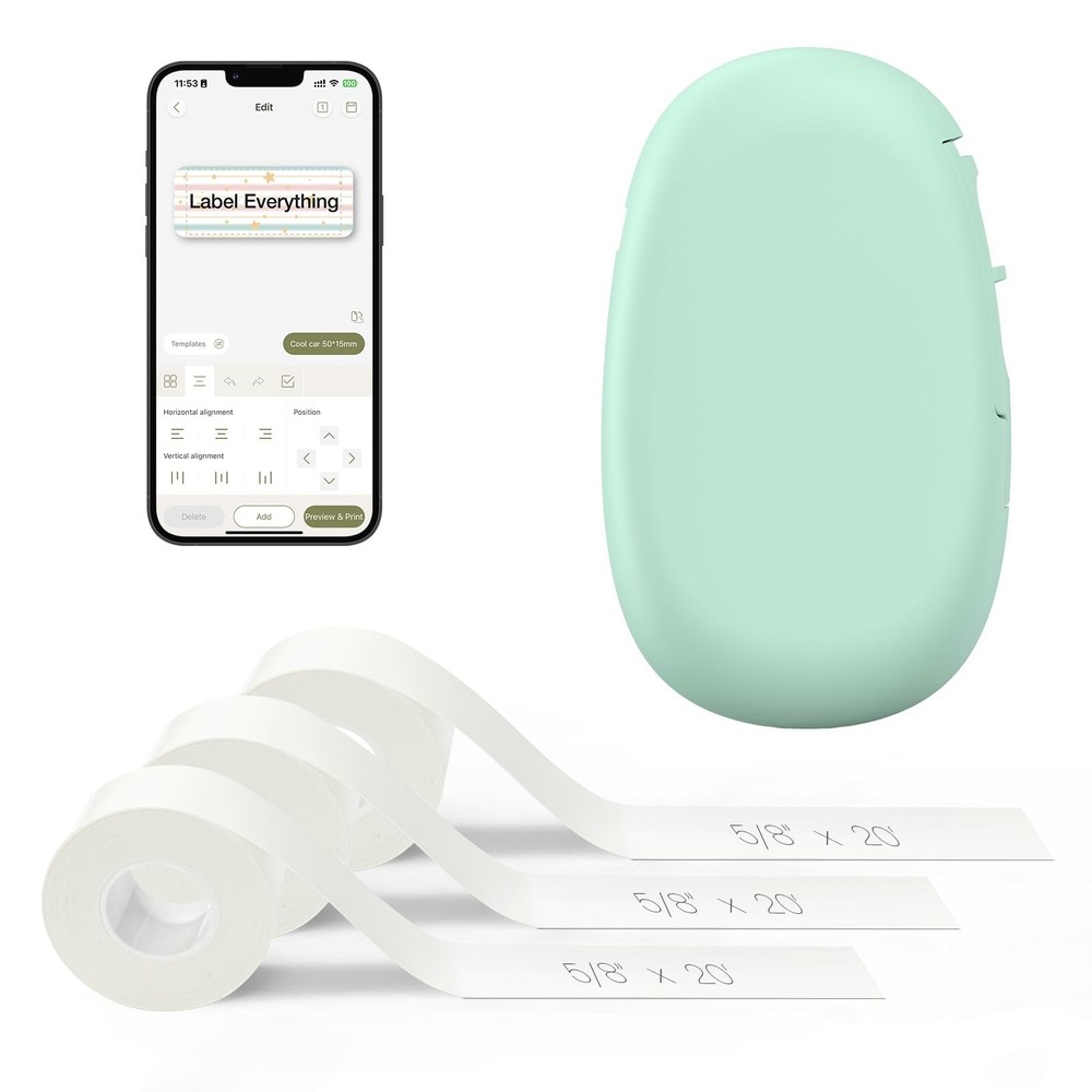 E10 Bluetooth Label Maker Machine with 3 Tapes Continuous Waterproof Label Ve...