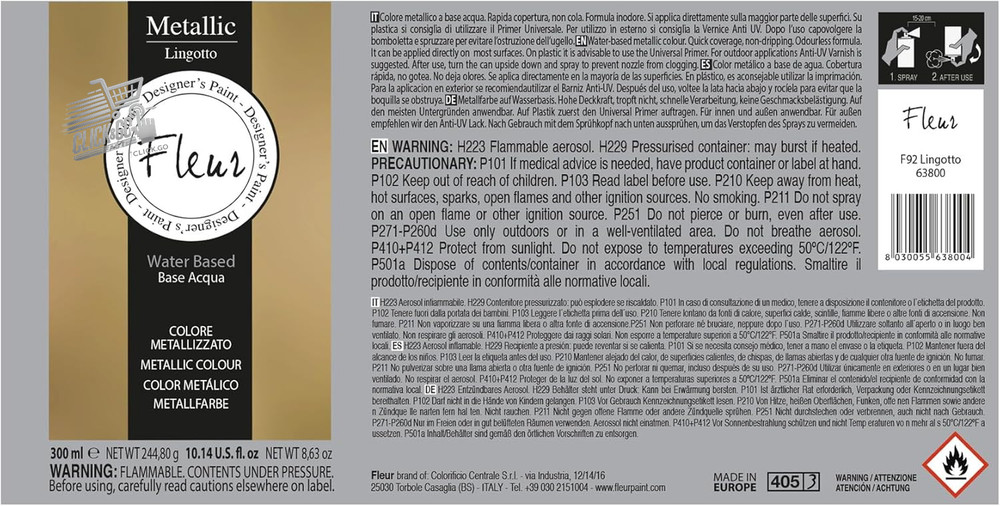 | Metallic Water Based Spray With Very High Pigment Content, Fleur M