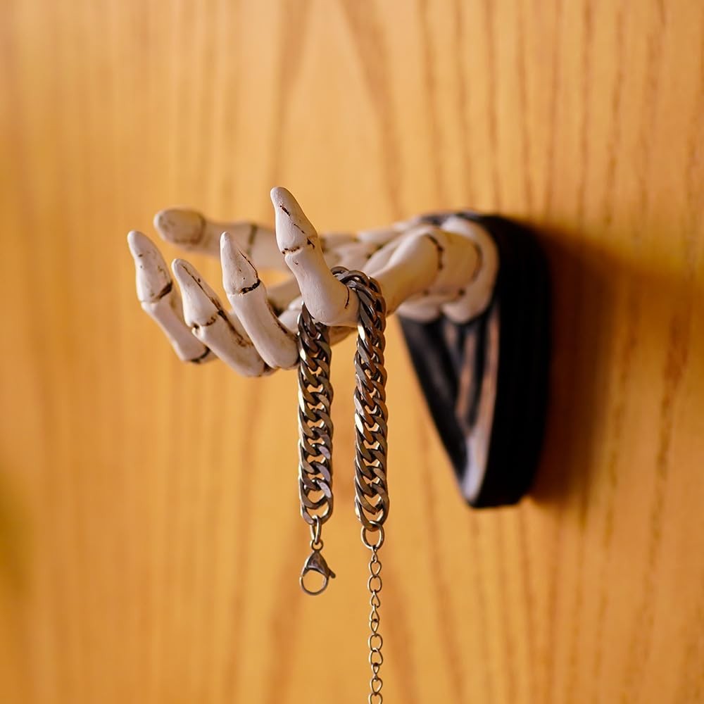 JARPSIRY Halloween Skeleton Hand Ring Holder Wall Mounted Key White