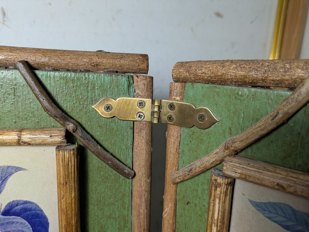 Vintage Rustic Twig Table Top 3-Panel Folding Screen Victorian Boho Chic Asian