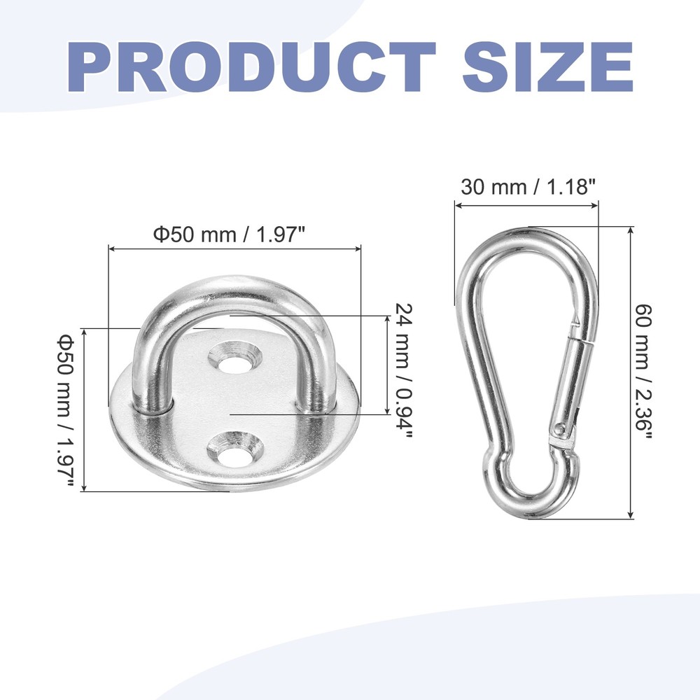 2Set M8 Eyelet Bracket Set Circular Hook Plate and Hook, Silver