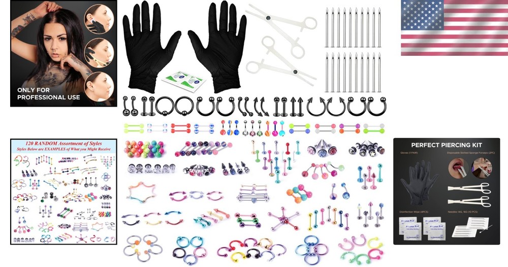 Professional Body Piercing Set - 156PC Stainless Steel