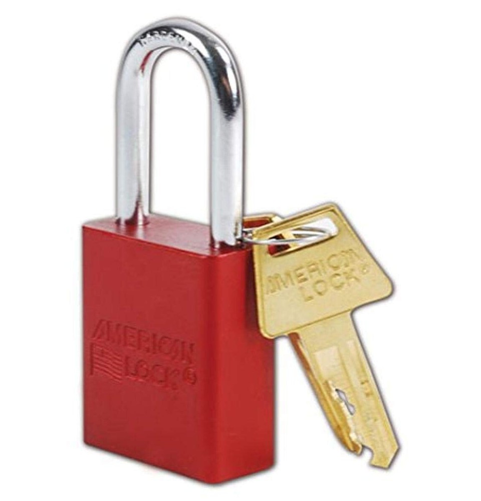 AMERICAN LOCK LOCKOUT PADLOCK ,RED , 1 1/2 in Shackle, Includes 2 Keys