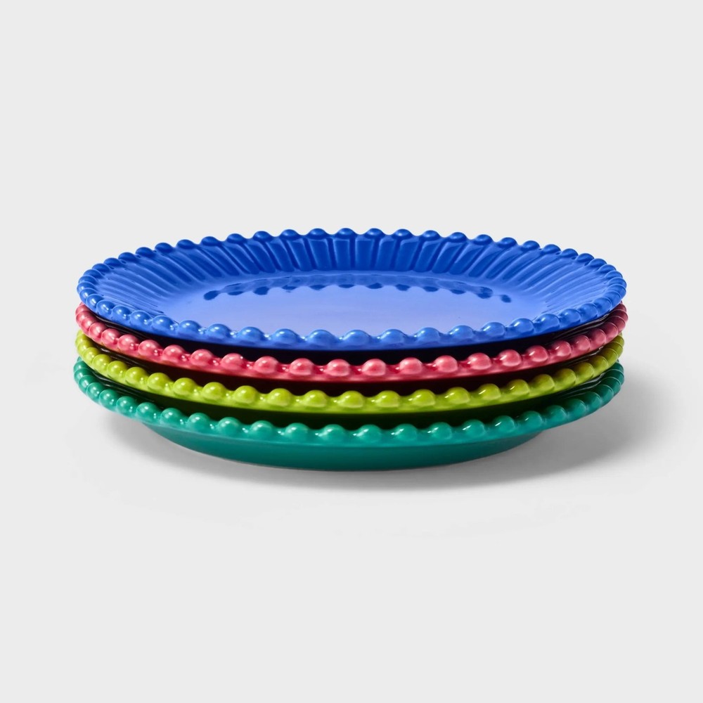 Tabitha Brown for Target NWT Beaded Appetizer Plates Stoneware Multi Set of 4
