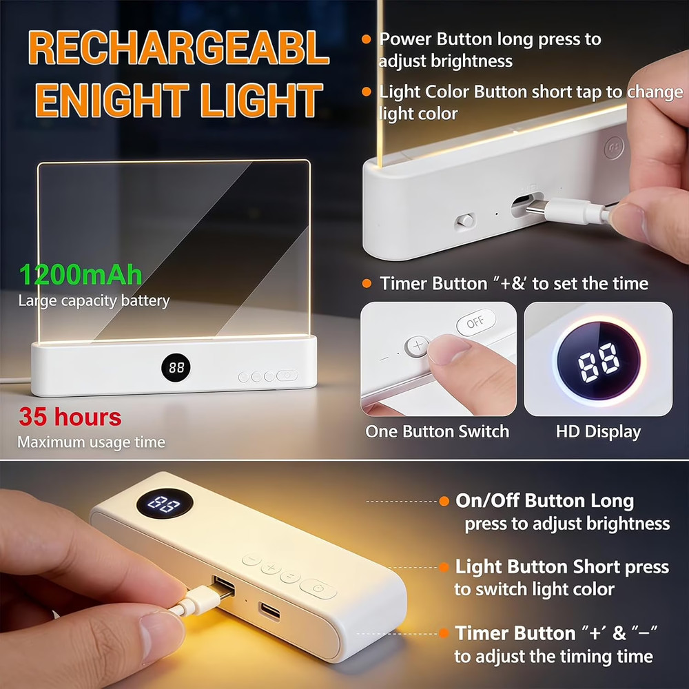 Book Light, Rechargeable Clear LED Flat Reading Light with 3 Colors Timer...