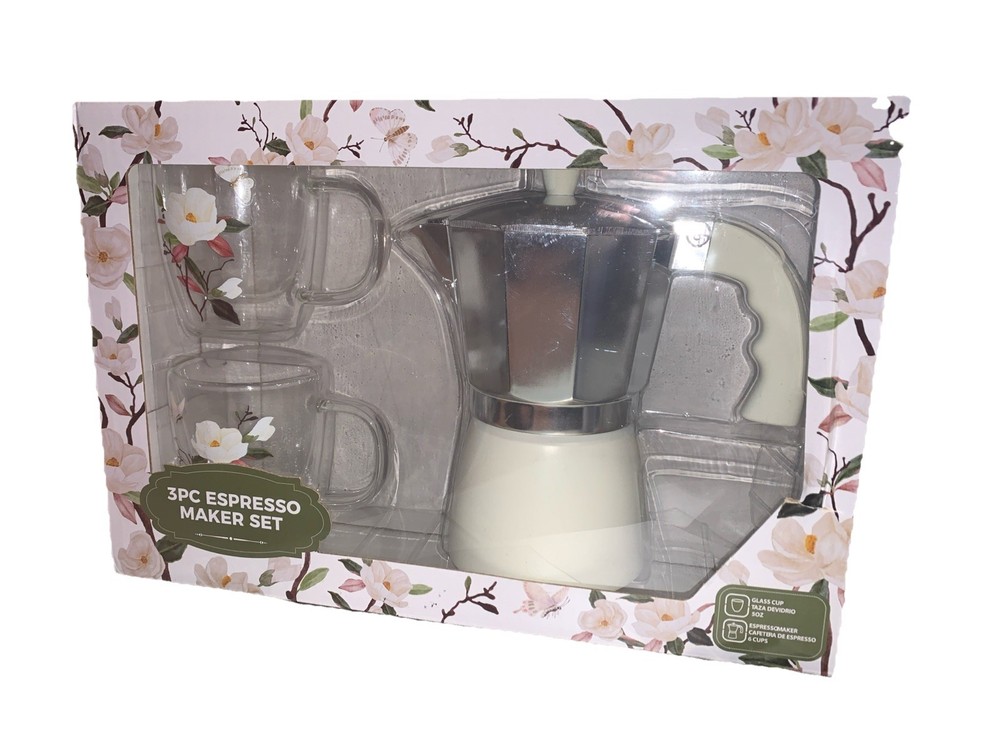 3 piece ESPRESSO MAKER SET by Cook Prep Eat Espresso Maker + 2 Cups