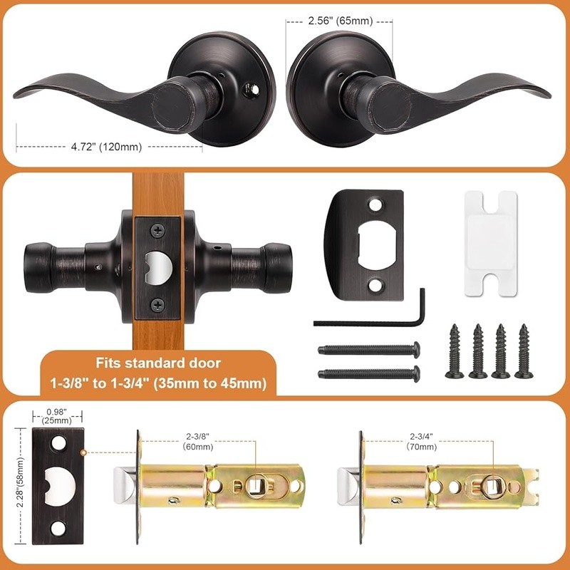 Wave Shape Passage Door Lever Keyless Handle Interior Non Locking 2 Pack New